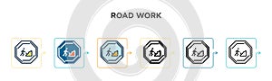 Road work sign vector icon in 6 different modern styles. Black, two colored road work sign icons designed in filled, outline, line