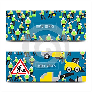 Road work vector banners horisontal