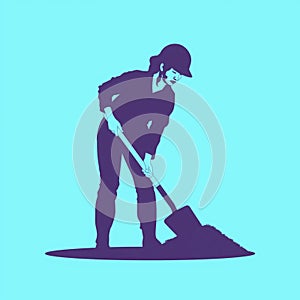 Road worker digging with shovel