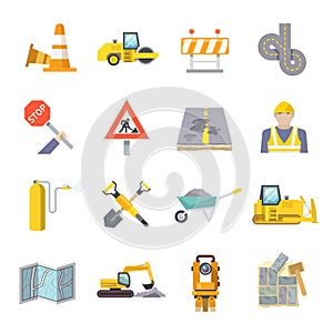 Road Worker Flat Icons Set