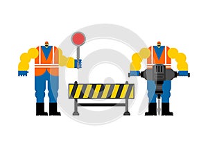 Road worker isolated. Roadman vector illustration. Service asphalt repair