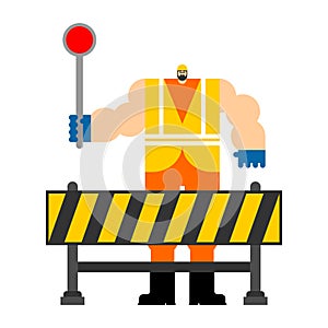 Road worker isolated. Roadman vector illustration. Service asphalt repair