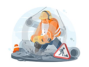 Road worker with puncher photo