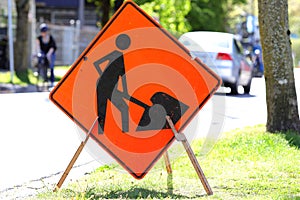 Road working construction sign