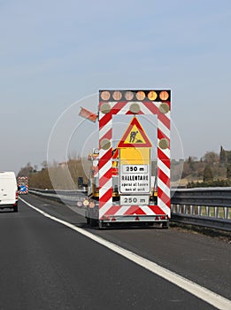 road works on the motorway without worker and the italian signs