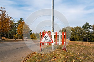 Road works sign for construction works on the street