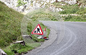 Road works sign on the highway