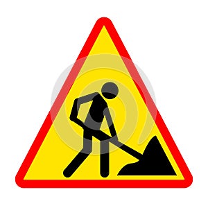 Road works sign. person is digging icon.  a man digging ground symbol. under construction sign
