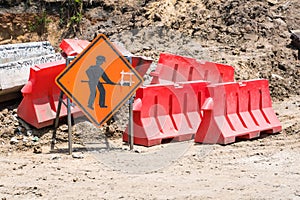 Road works sign.Signs warning about road repair work. Warning signs