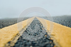 Road, yellow, colors, mist, rock, nature, mountain , background, fun, morning, frost, gravel, asphalt