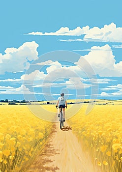 Road yellow green blue field country nature sky agricultural summer rural landscape
