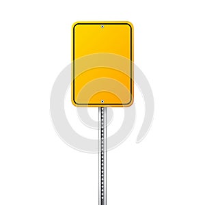 Road yellow traffic sign. Blank board with place for text.Mockup. Isolated information sign. Direction. Vector