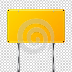 Road yellow traffic sign. Blank board with place for text.Mockup. Isolated information sign. Direction. Vector