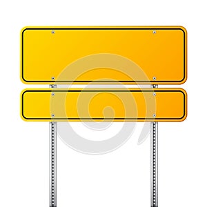 Road yellow traffic sign. Blank board with place for text.Mockup. Isolated information sign. Direction. Vector