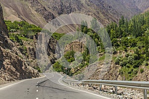 Road in Zeravshan river valley in northern Tajikist