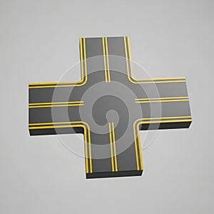 RoadIntersection FourWayCrossing 3DRender IsolatedObject AsphaltPavement