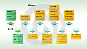 Roadmap with colored arrows and sections with shadows on light background. Infographic timeline template for business presentation