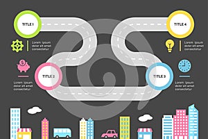 Roadmap Infographic with Four Steps and Urban City