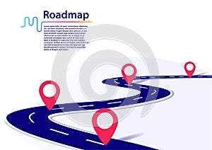 Roadmap infographic with milestones. Business concept for project management or business journey. Vector illustration of a blue wi