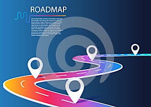 Roadmap infographic with milestones. Business concept for project management or business journey. Vector illustration of a winding