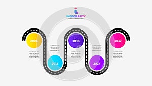 Roadmap infographic template vector illustration with 5 circles. Timeline presentation