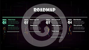 Roadmap with sections and copy space on dark background. Infographic timeline template for business presentation. Vector