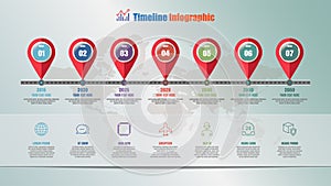 Roadmap timeline infographic with 7 steps, Vector Illustration