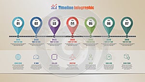 Roadmap timeline infographic with 7 steps, Vector Illustration