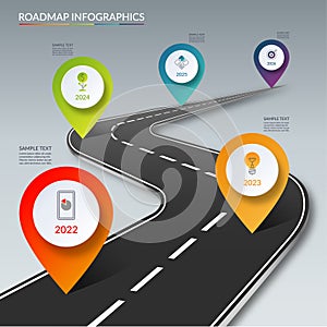 Roadmap timeline infographics with 5 pin pointers.