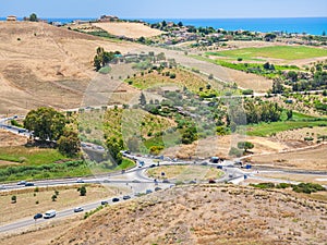 Roads and agrarian fields near Agrigento town