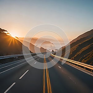 Roads of the California Pacific Coast Highway in the morning, an empty road with rare cars, a journey along the sea,