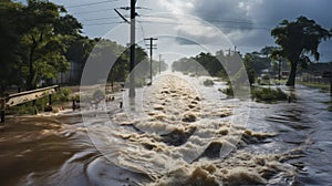 Roads Submerge in Tropical Storm\'s Rising Tides. Generative AI