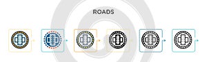 Roads vector icon in 6 different modern styles. Black, two colored roads icons designed in filled, outline, line and stroke style