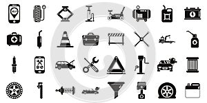 Roadside assistance icons set simple vector. Car accident insurance