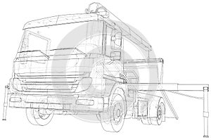 Roadside assistance tow truck illustration car vector. Isolated Wire-frame of breakdown lorry. Wire-frame line isolated