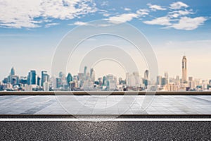 Roadside with cityscape background photo