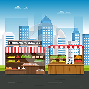 Roadside Fruit Vegetable Store Stall Stand Grocery in City Illustration