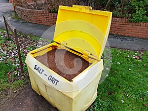 Roadside grit and salt bin with lid open