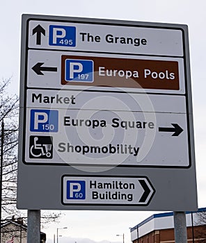 Roadside town centre sign with directions Birkenhead Wirral January 2020
