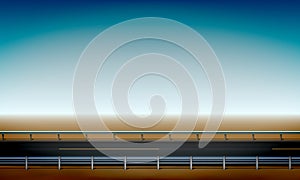 Roadside view with a crash barrier, straight horizon desert and clear blue sky background road, vector illustration