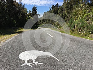 Roadsign Okarito Kiwi near Okarito, South Island, New Zealand