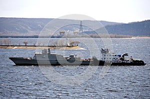 On the roadstead of the river port of Togliatti. Russia.