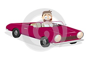 Vector cartoon illustration of a happy businessman with classic convertible car