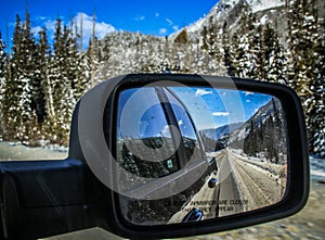 Roadtripping in The majestuous rockies between Jasper and Alberta on Alberta Highway 93, Alberta, Canada photo