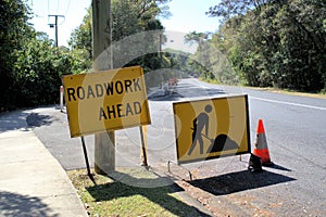 Roadwork ahead sign board in Australia