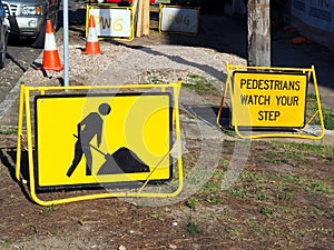 Roadwork Signs, Pedestrians Mind Your Step