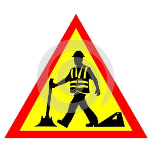 Roadworks me at work warning sign vector design illustration photo
