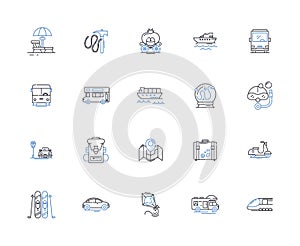 Roaming line icons collection. Travel, Exploration, Wandering, Nomadism, Vagabond, Itinerant, Migratory vector and
