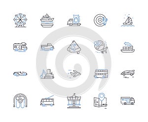 Roaming line icons collection. Wanderlust, Traverse, Globe-trotting, Explore, Ramble, Meander, Wandering vector and