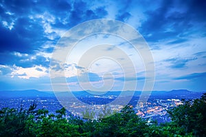 Roanoke City as seen from Mill Mountain Star at dusk in Virginia